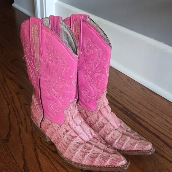 Vaquera (Mexico) Size 7 Women Genuine Leather Alligator Pink Dyed Western Boots - Picture 15 of 15